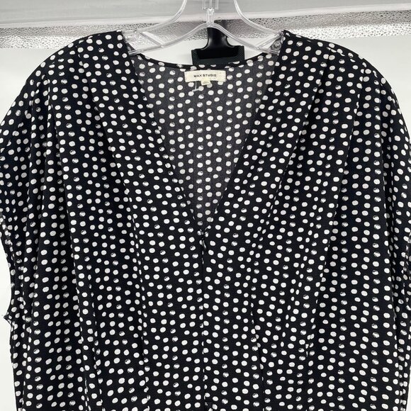 Max Studio Wide Leg Jumpsuit Polka Dot Cap Sleeve Belted Black/White Size 1X - Picture 2 of 8